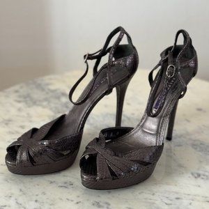 Ralph Lauren Collection Dark Grey Metallic Snakeskin Heels